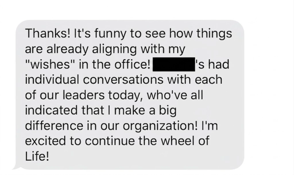 Client text: wishes aligning at the office
