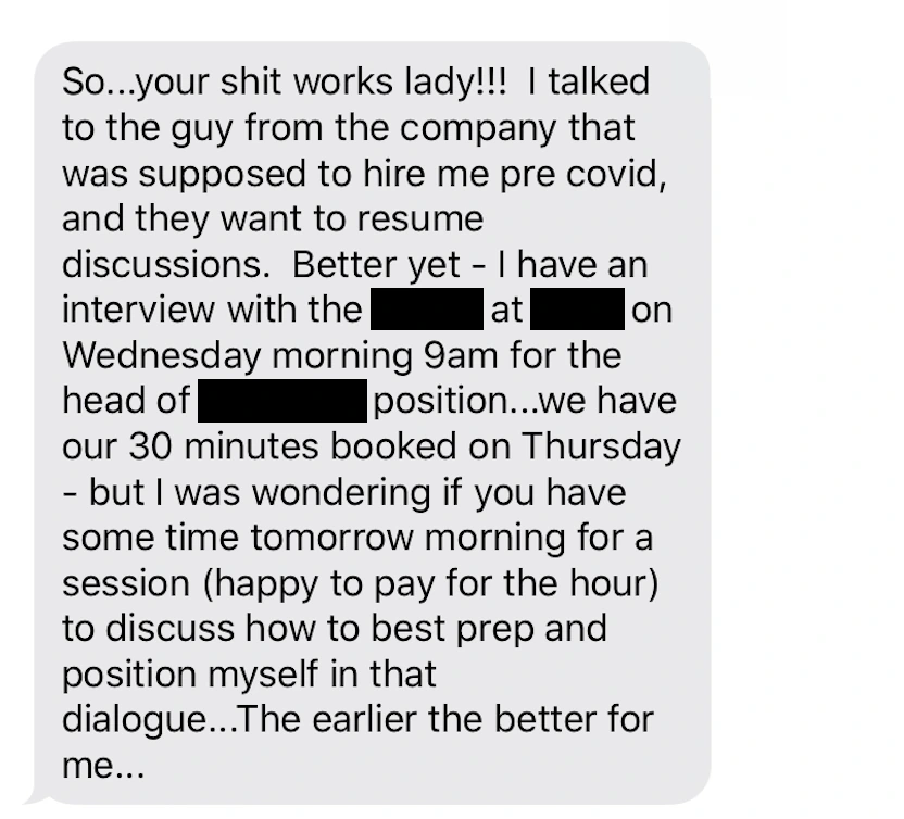 Client text: your shit works lady