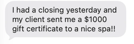 Client text: $1000 spa gift certificate