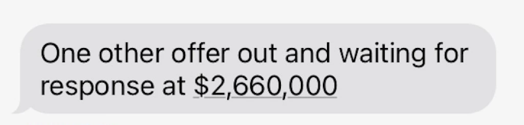 Client text: $2,660,000 offer waiting for response
