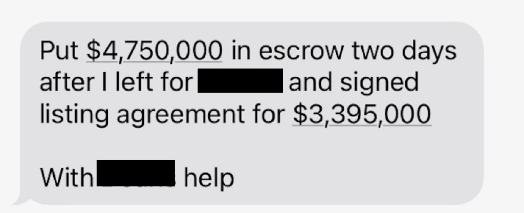 Client text: $4,750,000 in escrow and $3,395,000 listing