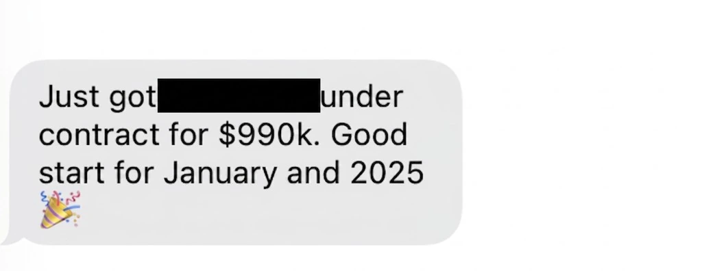 Client text: $990k under contract