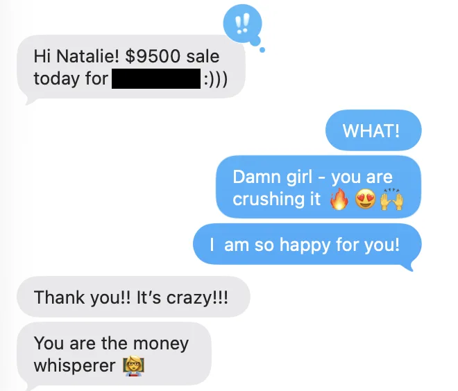 Client text: $9500 sale today