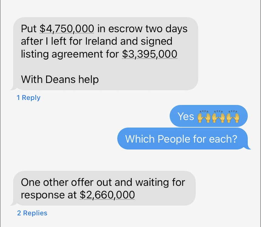 Agent text: $4,750,000 in escrow
