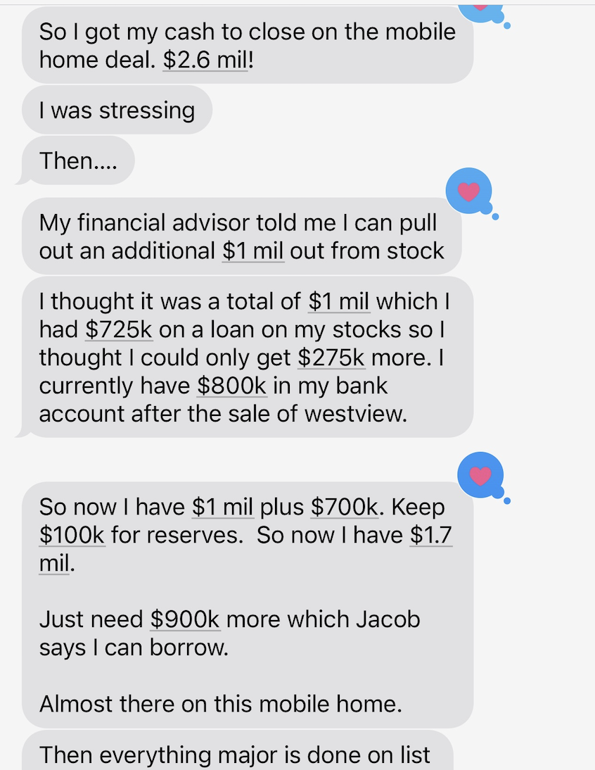 Agent text: $2.6 million cash offer win