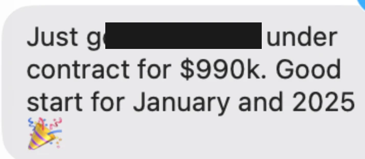 Agent text: a home under contract for $990k to start January